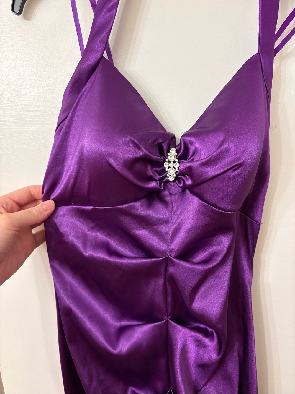 Vintage Caché Y2K Purple Liquid Satin Halter Gown Whimsigoth Formal Dress 4 - Picture 2 of 11